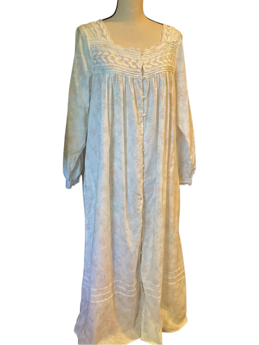 Vintage 2002 Eileen West Floral Lace Pearl Button Cotton Nightgown Large - Picture 2 of 16